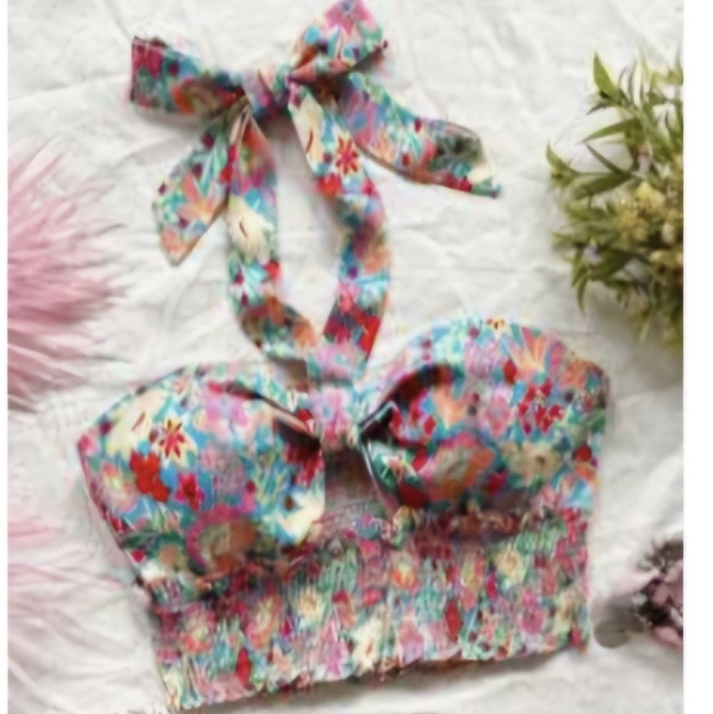Shein flower print halter top size med